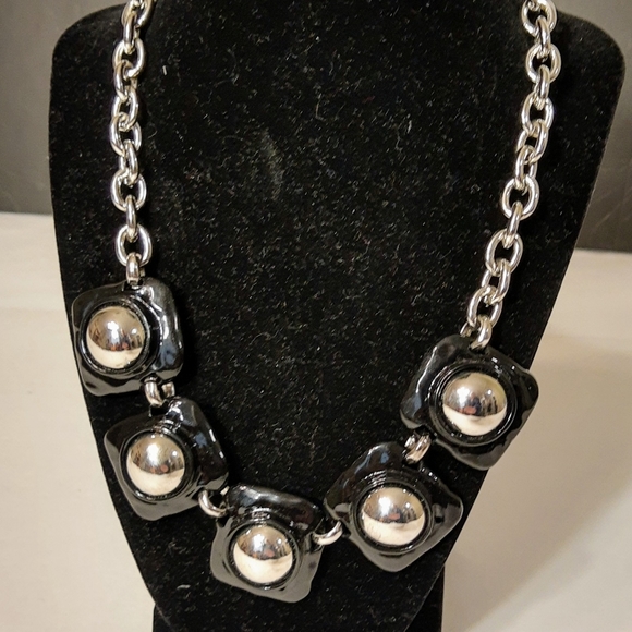 Vintage Enameled 1960s Geometric Necklace 18" long - Picture 3 of 5